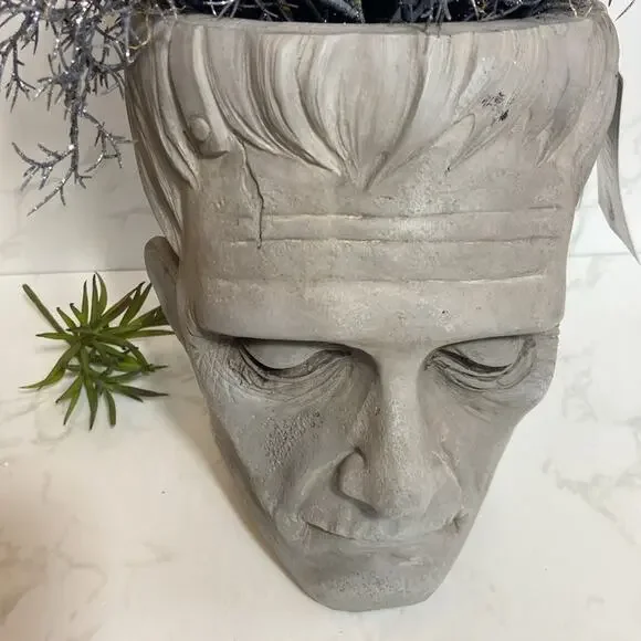New Viral Martha Stewart Halloween Frankenstein Head Planter Bust Grey Decor - Picture 2 of 6